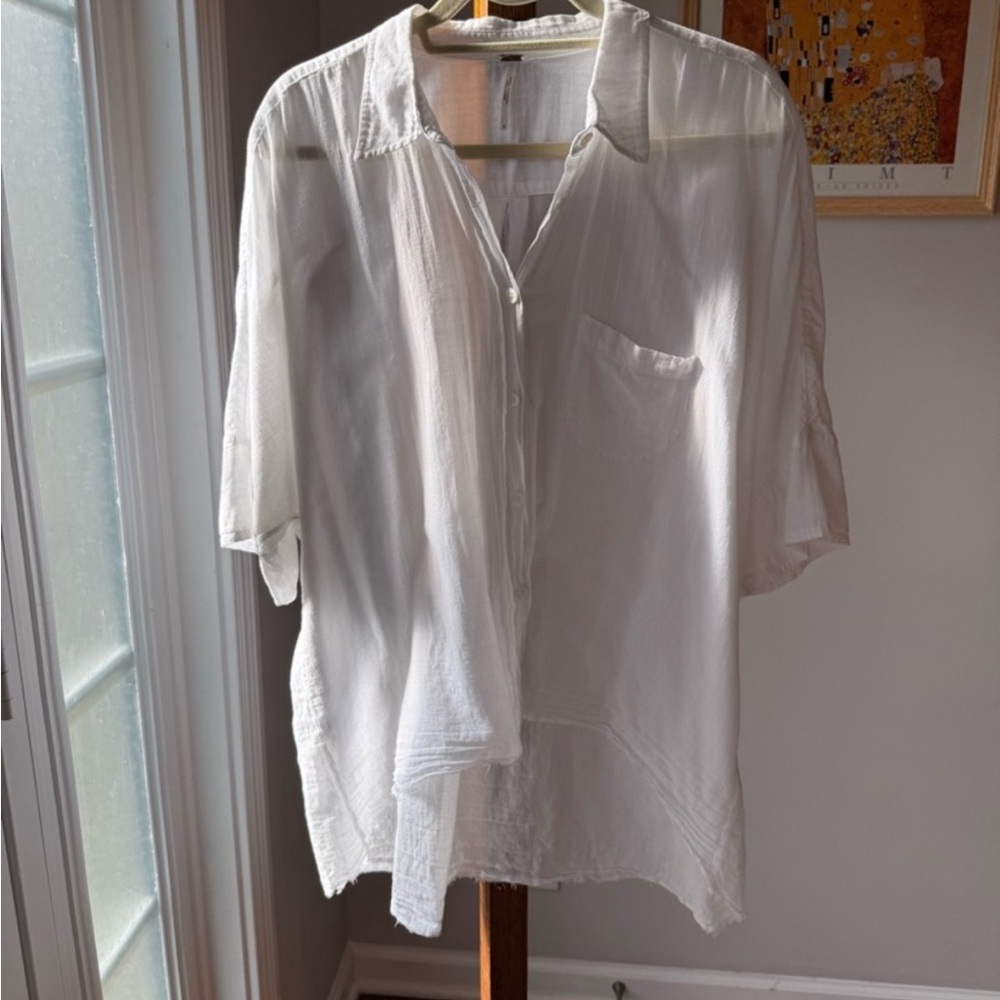 Free People Lightweight Oversized White Button-Up Shirt